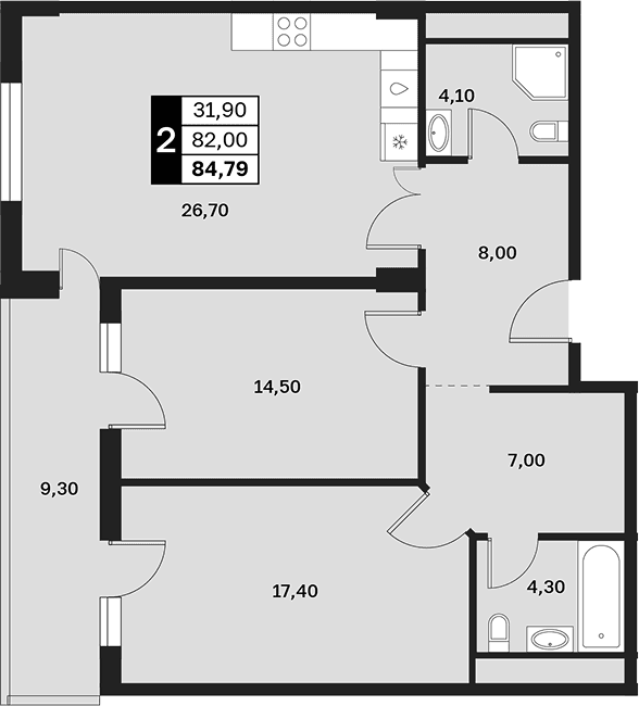 Продается 2-комн. квартира, 82 м²