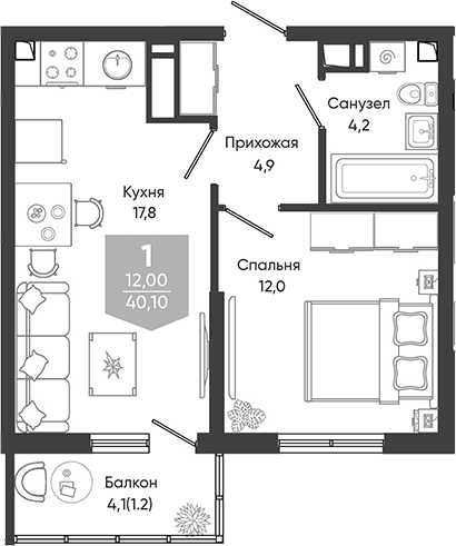 Продается 2-комн. квартира, 38.9 м²
