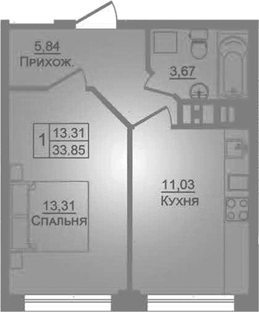Продается 1-комн. квартира, 33.85 м²