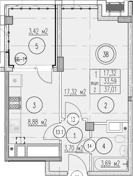 Продается 1-комн. квартира, 33.59 м²