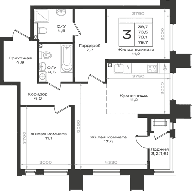 Продается 3-комн. квартира, 76.5 м²