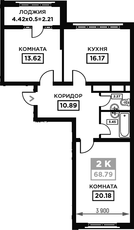 Продается 2-комн. квартира, 66.58 м²