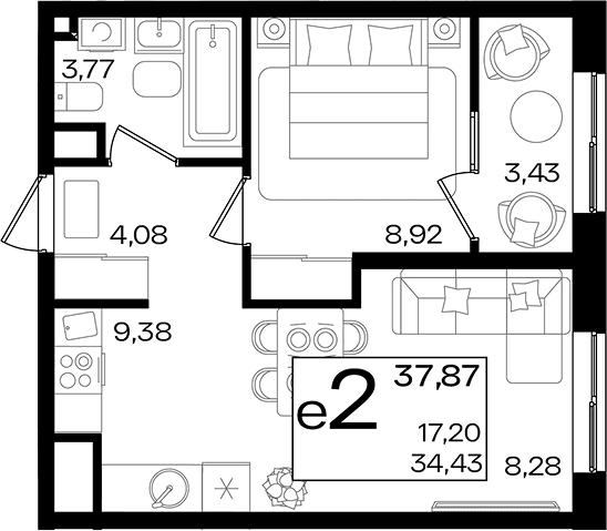 Продается 2-комн. квартира, 34.44 м²