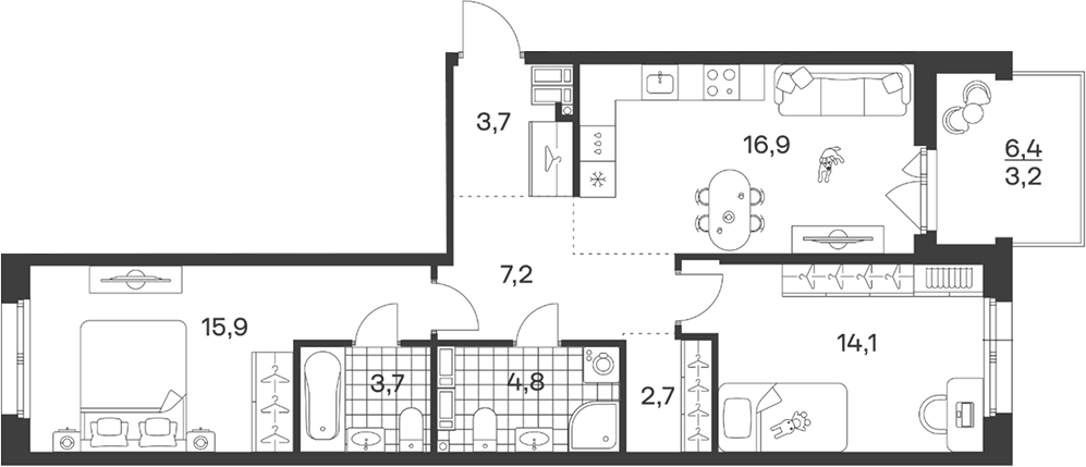 Продается 3-комн. квартира, 69 м²
