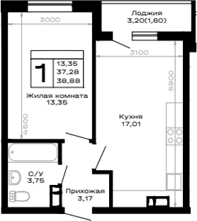 Продается 1-комн. квартира, 37.28 м²