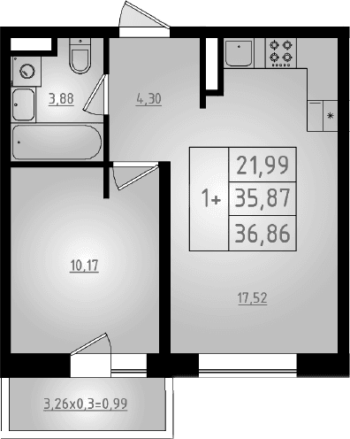 Продается 2-комн. квартира, 35.87 м²