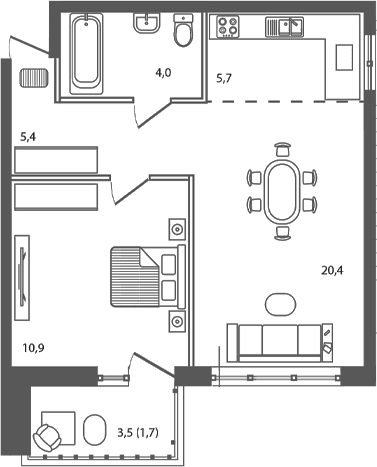 Продается 2-комн. квартира, 46.4 м²