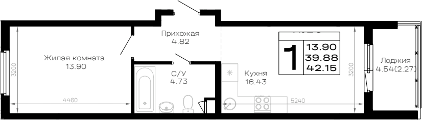 Продается 1-комн. квартира, 39.88 м²