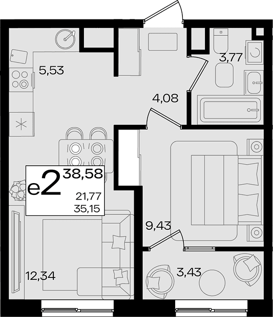 Продается 2-комн. квартира, 35.15 м²