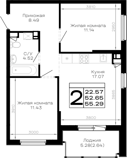 Продается 2-комн. квартира, 52.65 м²