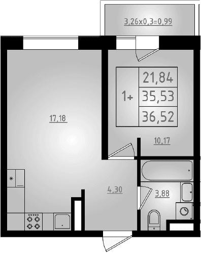 Продается 2-комн. квартира, 35.53 м²