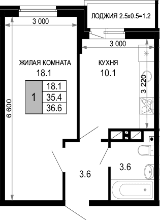 Продается 1-комн. квартира, 35.4 м²