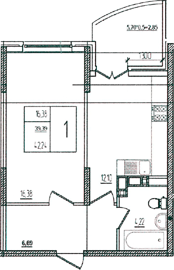Продается 1-комн. квартира, 39.39 м²