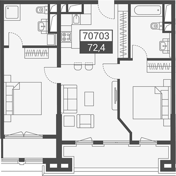 Продается 1-комн. квартира, 72.4 м²