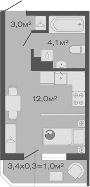 Продается 1-комн. квартира, 19.1 м²