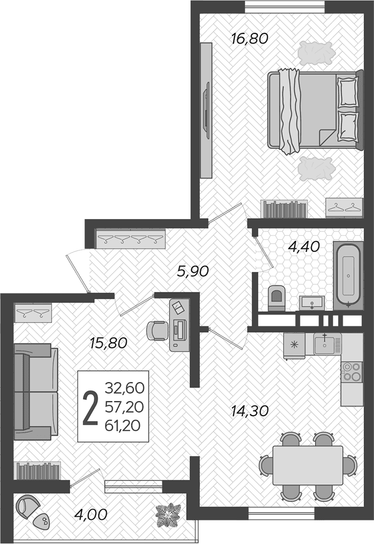 Продается 2-комн. квартира, 57.2 м²