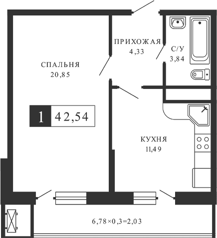 Продается 1-комн. квартира, 40.91 м²
