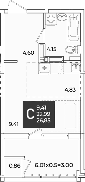 Продается 1-комн. квартира, 23.85 м²