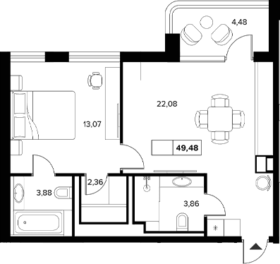 Продается 1-комн. квартира, 45.25 м²