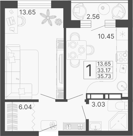Продается 1-комн. квартира, 33.17 м²