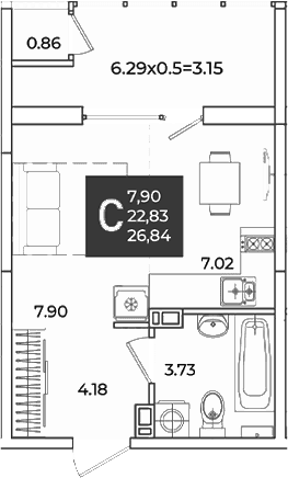 Продается 1-комн. квартира, 22.83 м²