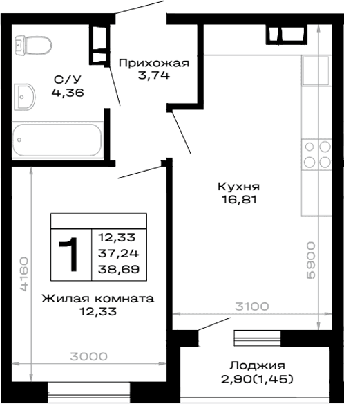 Продается 1-комн. квартира, 37.24 м²