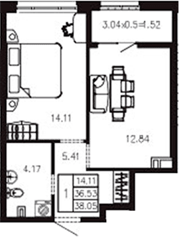 Продается 1-комн. квартира, 36.58 м²