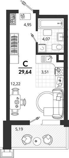 Продается 1-комн. квартира, 24.45 м²