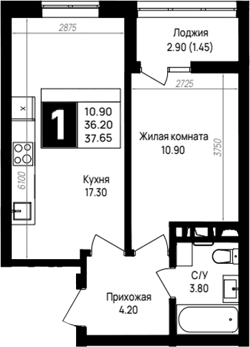 Продается 1-комн. квартира, 36.2 м²
