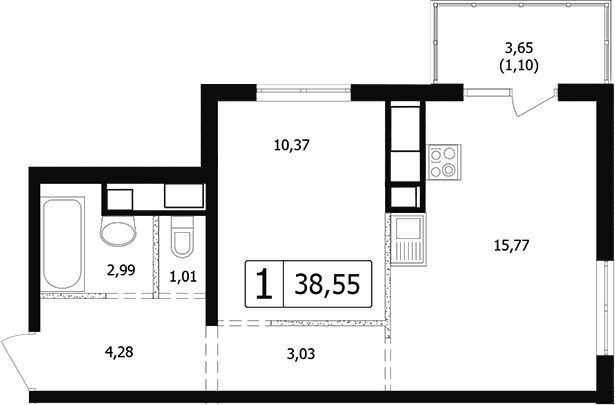 Продается 2-комн. квартира, 37.45 м²