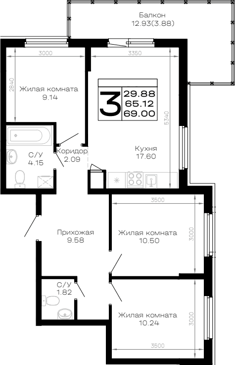 Продается 3-комн. квартира, 65.12 м²