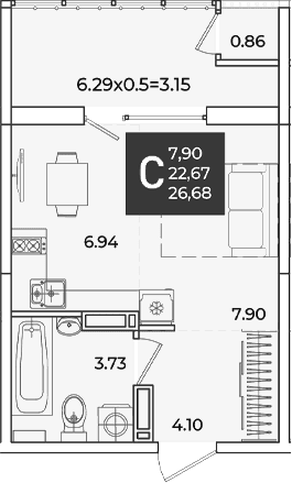 Продается 1-комн. квартира, 22.67 м²