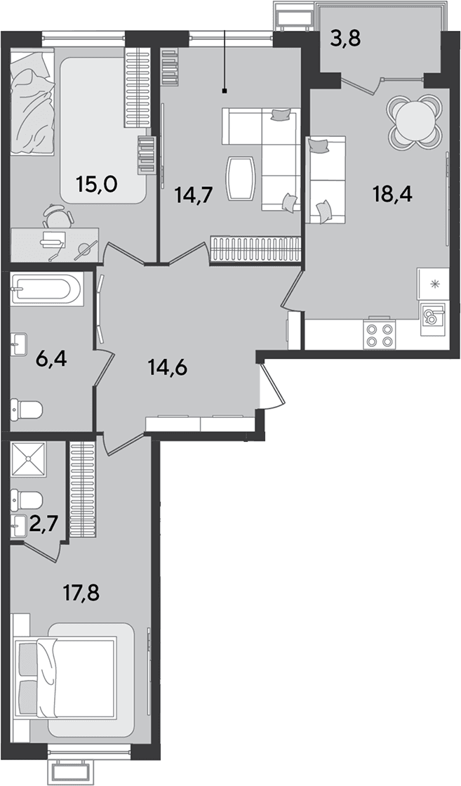 Продается 4-комн. квартира, 89.6 м²