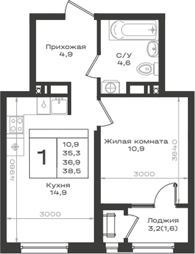 Продается 1-комн. квартира, 35.3 м²