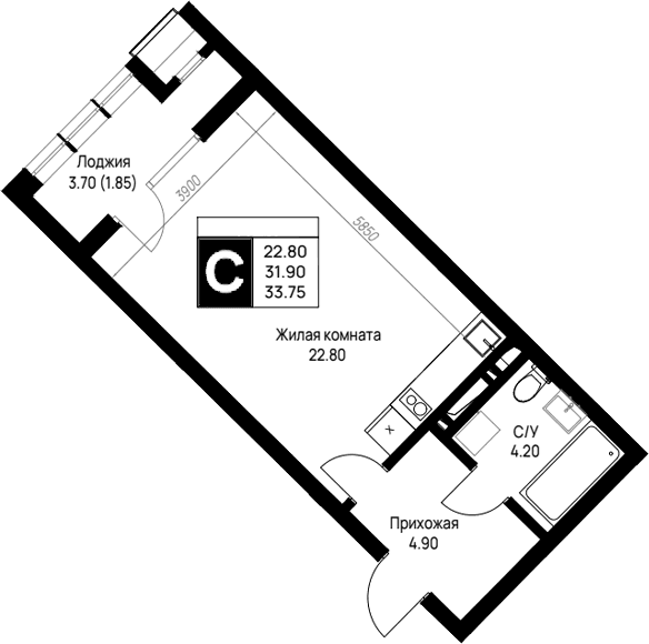 Продается 1-комн. квартира, 31.9 м²