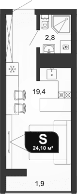 Продается 1-комн. квартира, 22.2 м²
