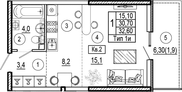 Продается 1-комн. квартира, 30.7 м²