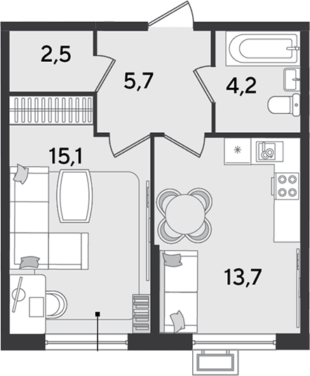 Продается 2-комн. квартира, 41.2 м²