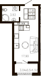 Продается 1-комн. квартира, 21.88 м²