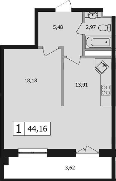 Продается 1-комн. квартира, 40.5 м²