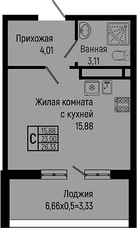 Продается 1-комн. квартира, 23 м²