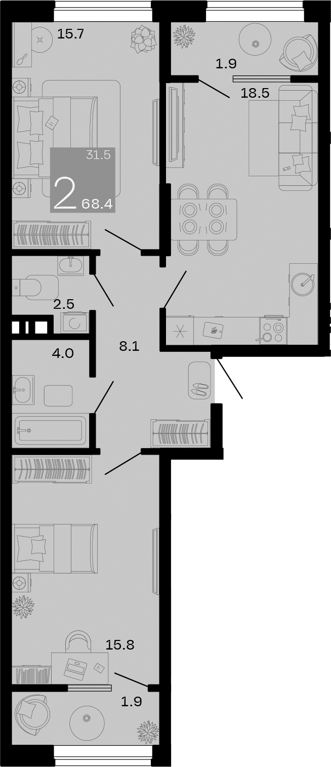 Продается 2-комн. квартира, 64.6 м²