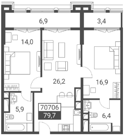 Продается 1-комн. квартира, 69.4 м²