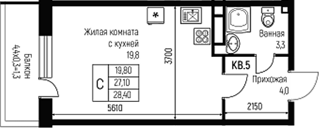 Продается 1-комн. квартира, 27.1 м²