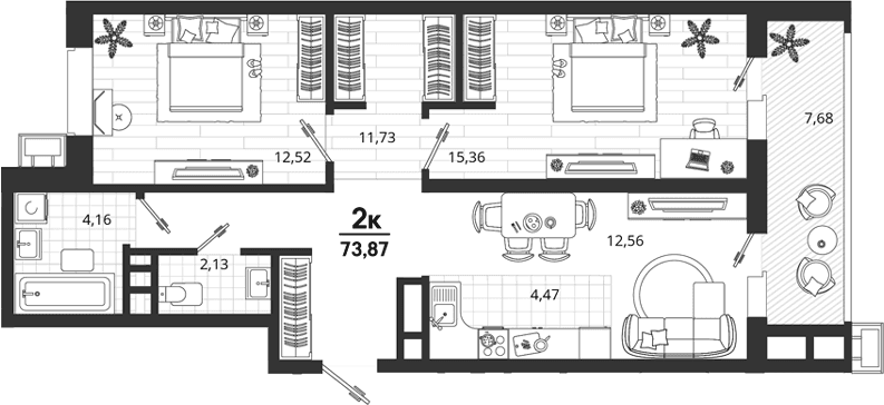 Продается 2-комн. квартира, 66.19 м²