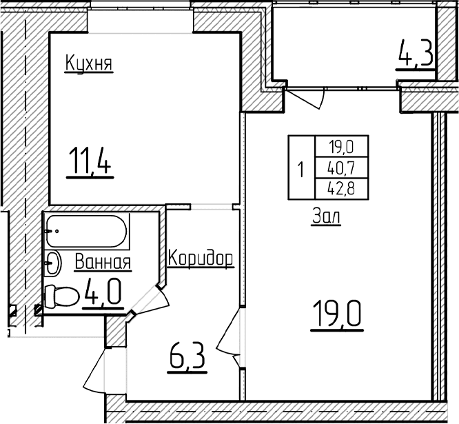 Продается 1-комн. квартира, 40.65 м²