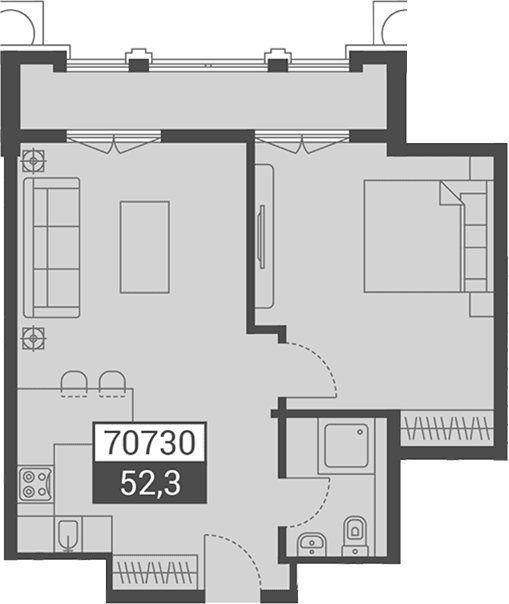 Продается 1-комн. квартира, 52.3 м²