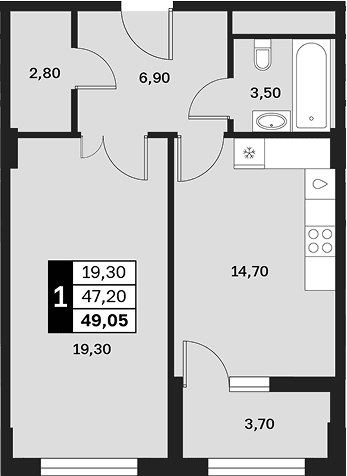 Продается 1-комн. квартира, 47.2 м²