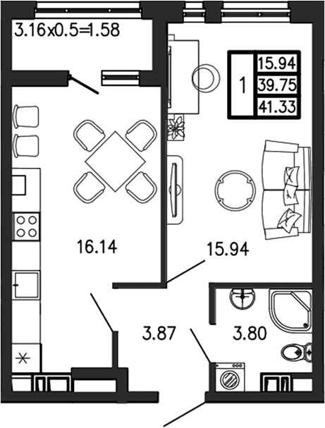 Продается 2-комн. квартира, 39.72 м²