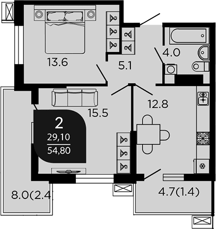 Продается 2-комн. квартира, 52.21 м²